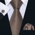 Champagne Brown Plaid Silk Tie Set - GentCrest