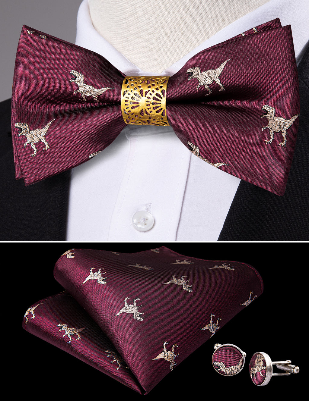 Red Dinosaur Bow Tie Set - GentCrest - View 3