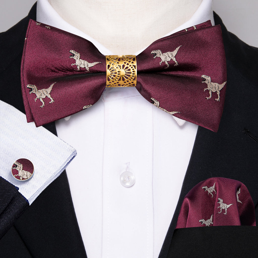 Red Dinosaur Bow Tie Set - GentCrest - View 2
