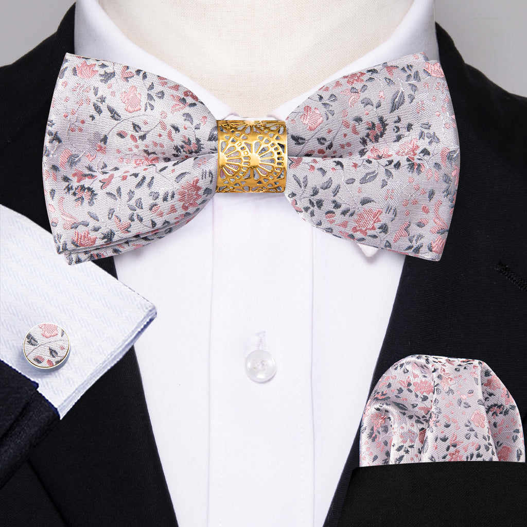 Pink Floral Bow Tie Set - GentCrest - View 2