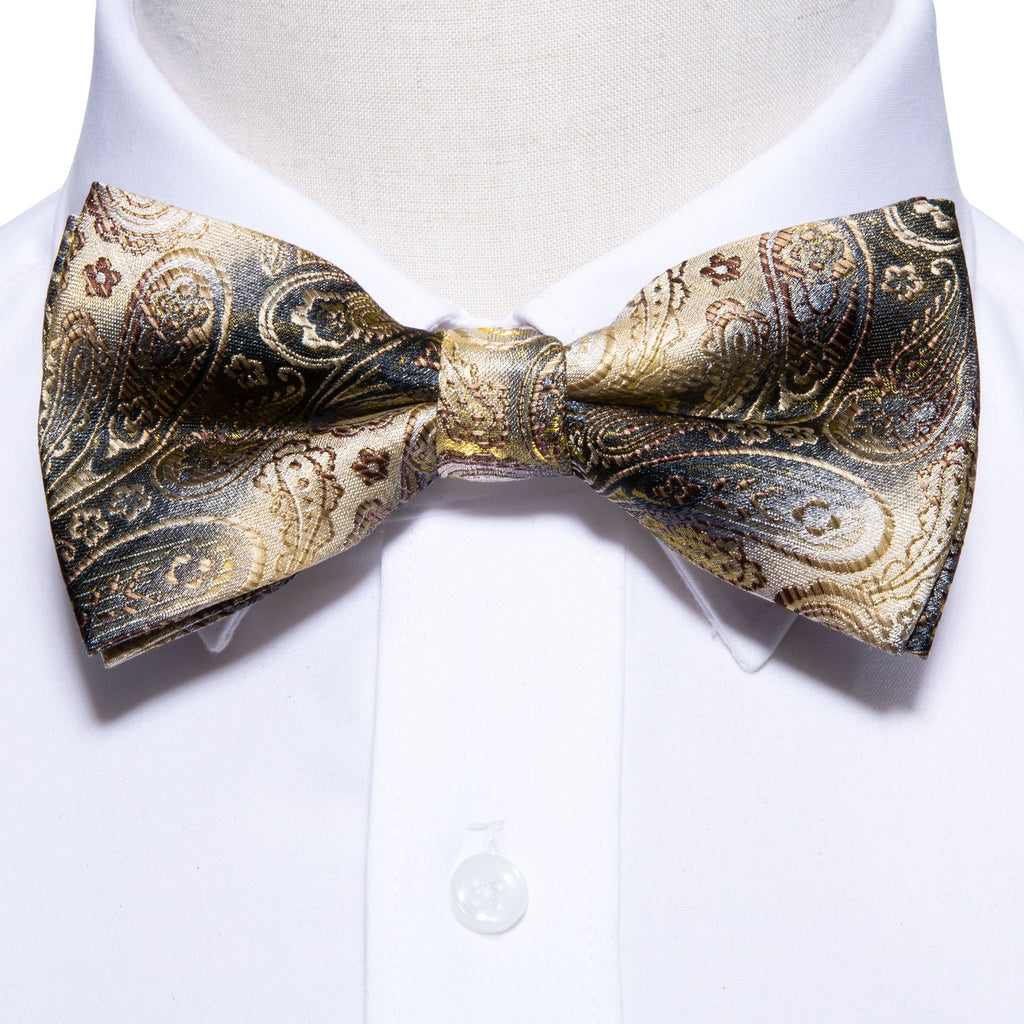 Black Golden Paisley Bow Tie Set - GentCrest - View 3