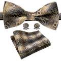 Black Golden Paisley Bow Tie Set - GentCrest