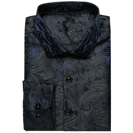 Dark Blue and Black Paisley Dress Shirt - GentCrest - View 3