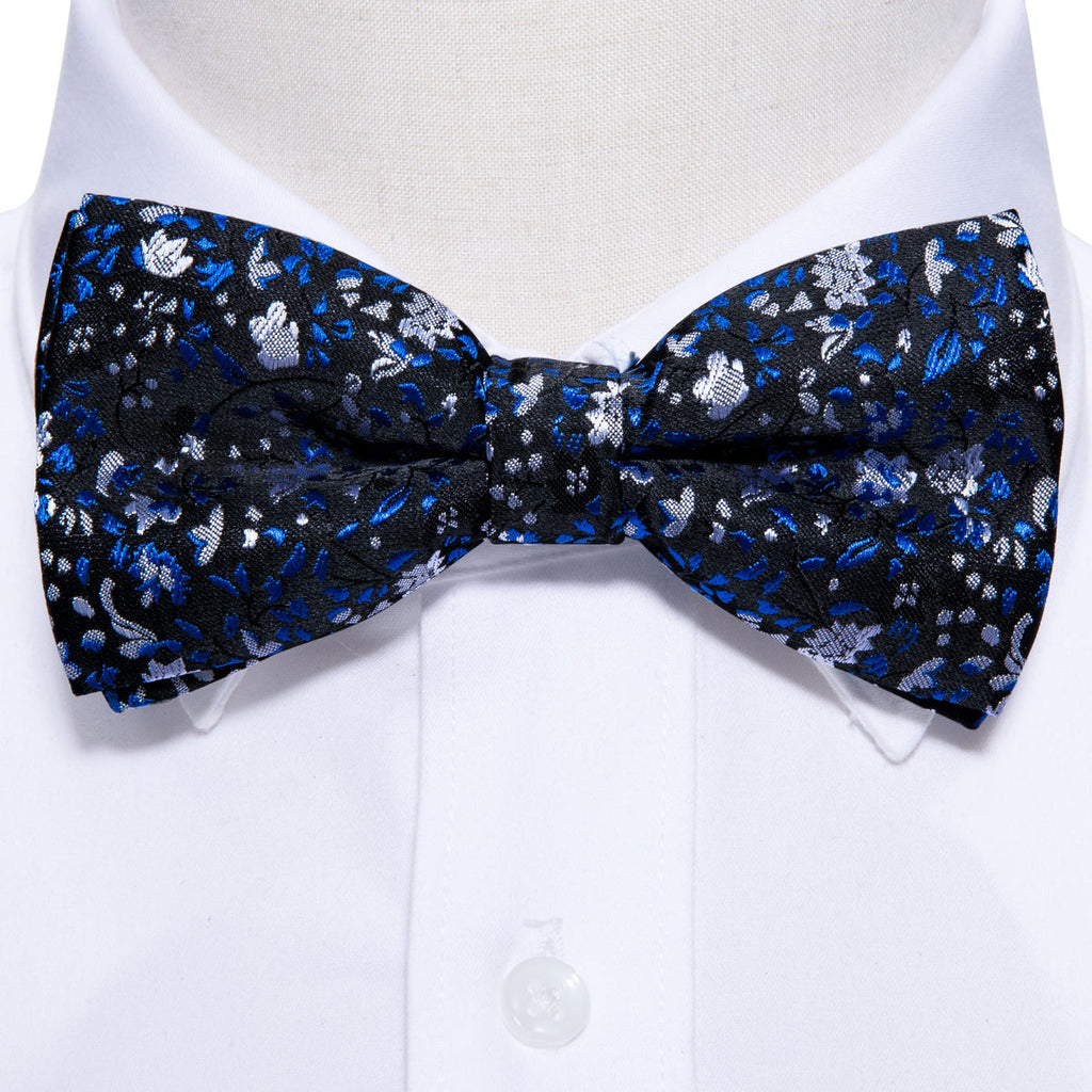 Deep Blue Floral Bow Tie Set - GentCrest - View 5