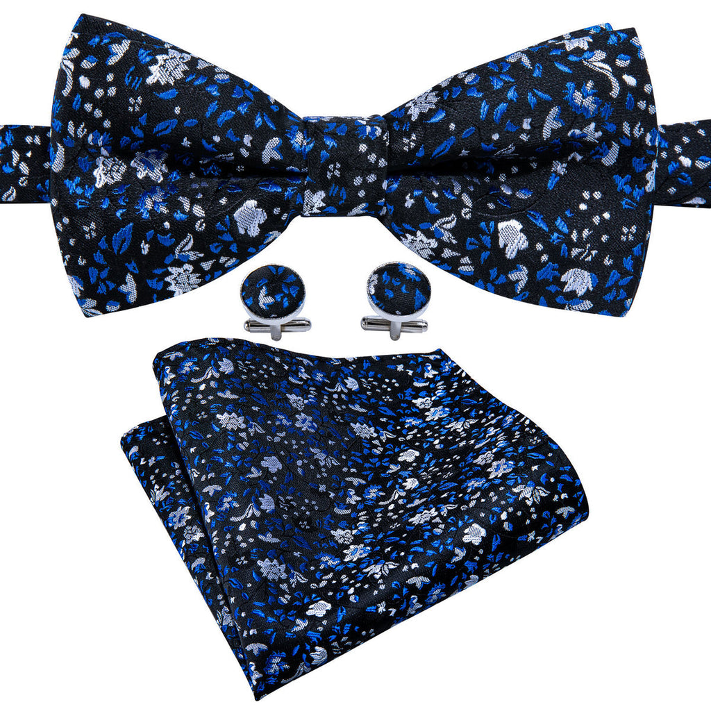 Deep Blue Floral Bow Tie Set - GentCrest - View 4