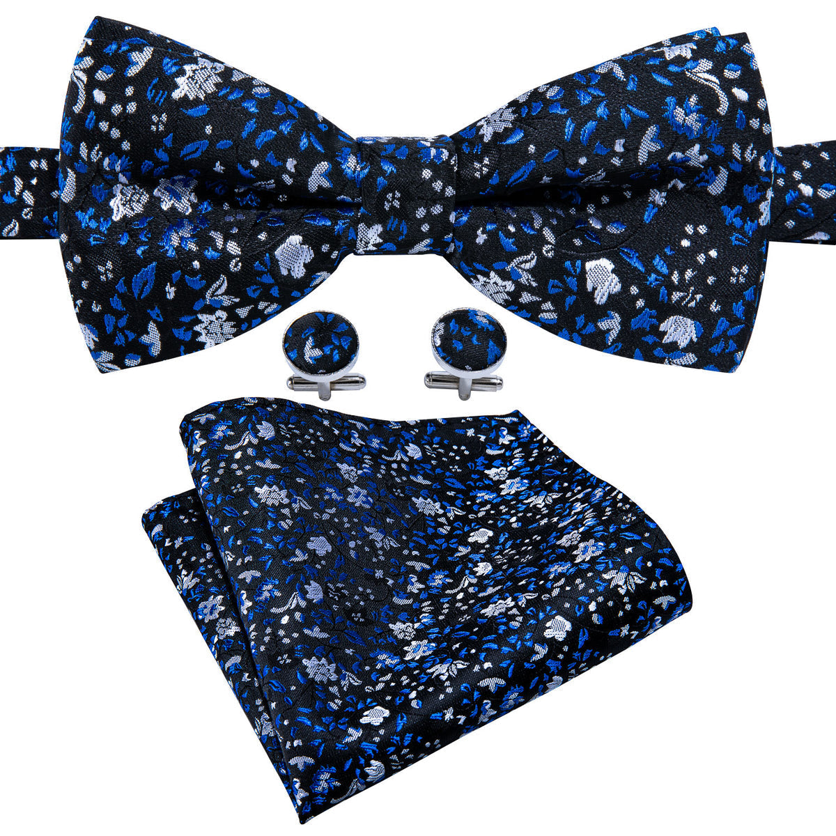 Deep Blue Floral Bow Tie Set - GentCrest - View 4