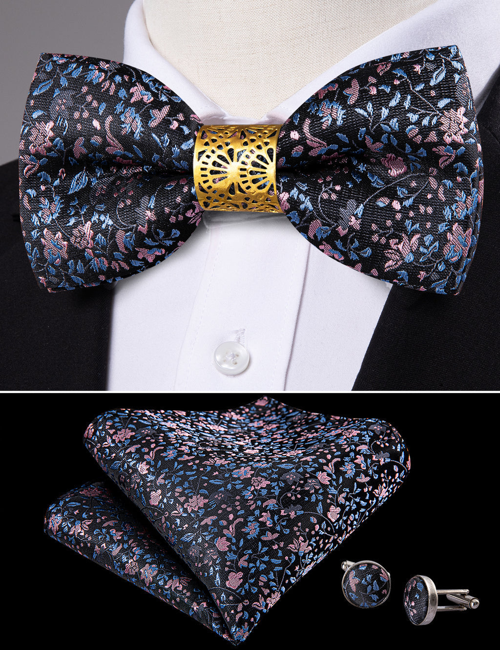 Luxury Floral Paisley Bow Tie Set - GentCrest - View 2