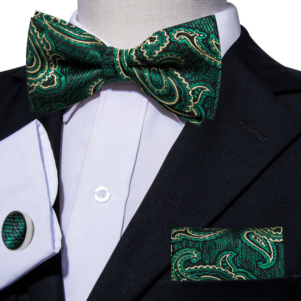 Green Floral Bow Tie Set - GentCrest - View 2