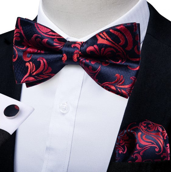 Fashion Silk Bow Tie Set with Pocket Square & Cufflinks - GentCrest