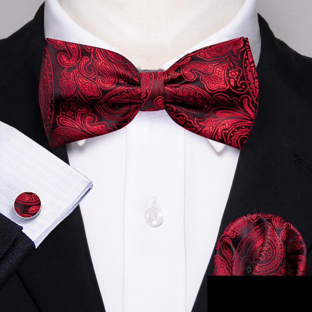 Burgundy Red Paisley Bow Tie Set - GentCrest