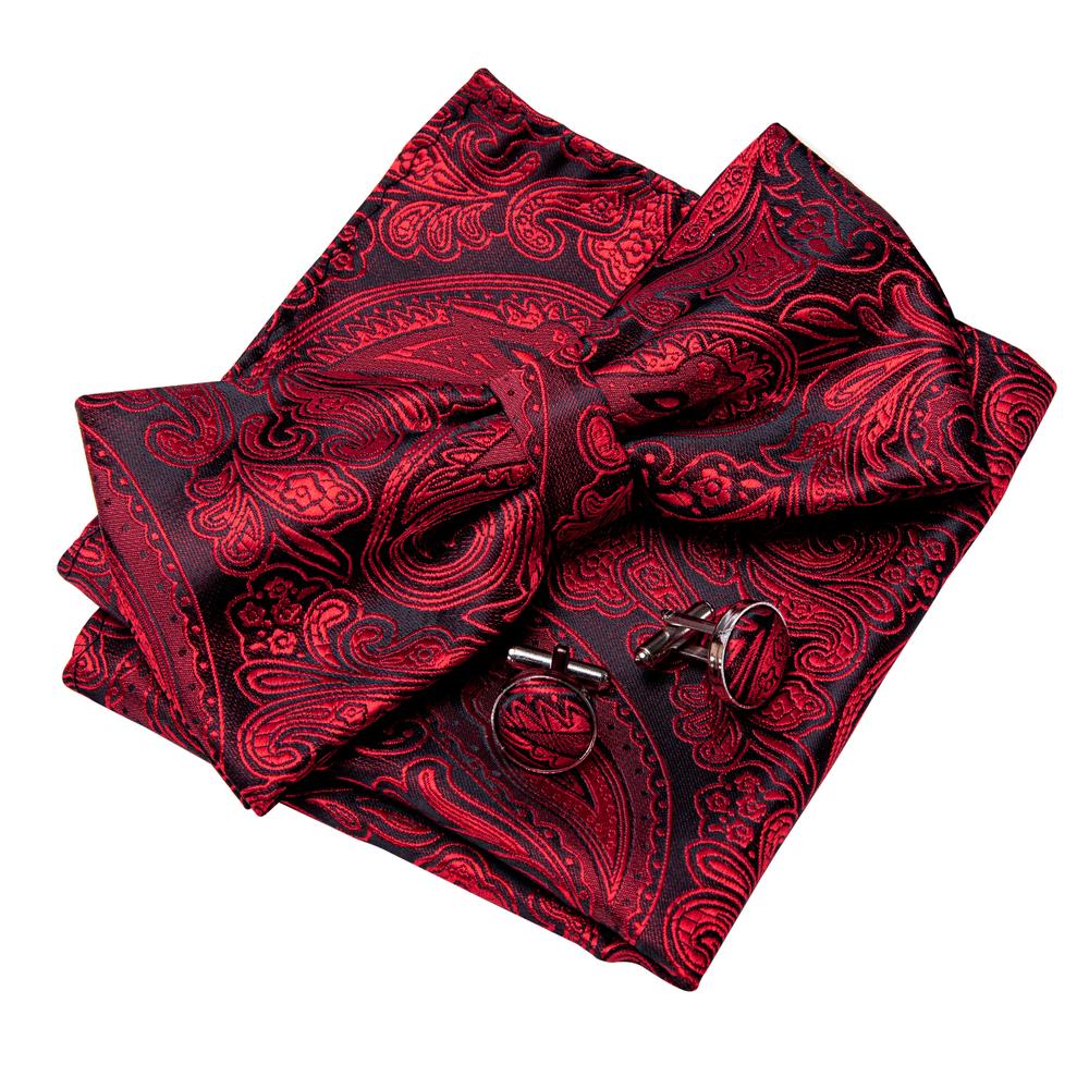 Burgundy Red Paisley Bow Tie Set - GentCrest - View 2