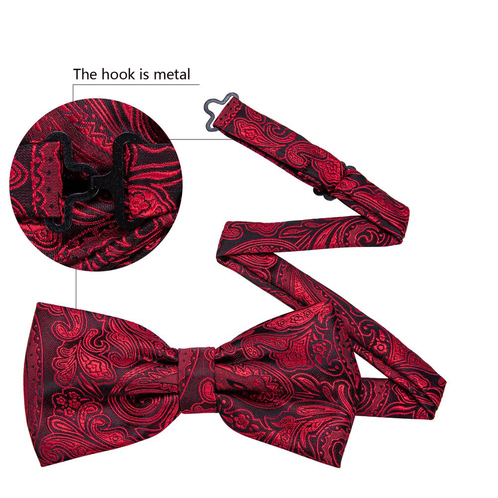 Burgundy Red Paisley Bow Tie Set - GentCrest - View 5