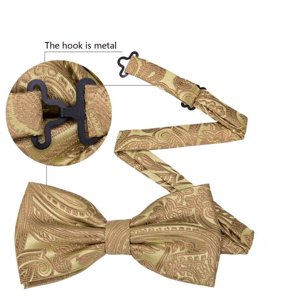 Gold Jacquard Woven Paisley Bow Tie Set - GentCrest - View 6