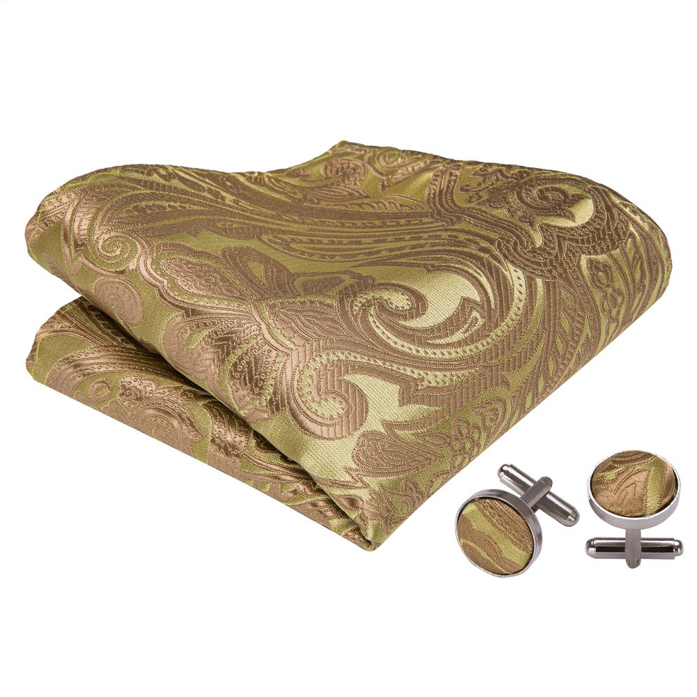 Gold Jacquard Woven Paisley Bow Tie Set - GentCrest - View 5