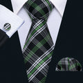 Black Green White Classic Plaid Silk Tie Set - GentCrest