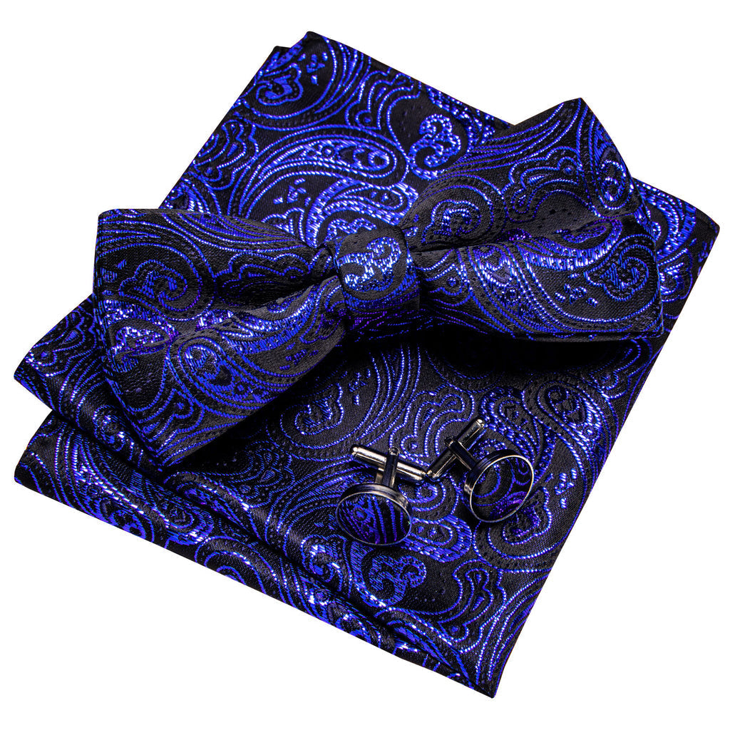 RoyalBlue Paisley Bow Tie Set - GentCrest - View 2