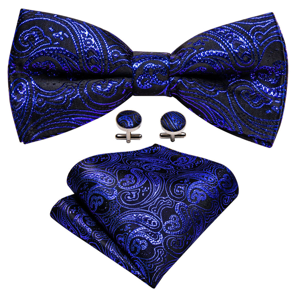RoyalBlue Paisley Bow Tie Set - GentCrest