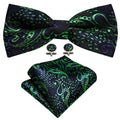 Shining Green Blue Paisley Bow Tie Set - GentCrest