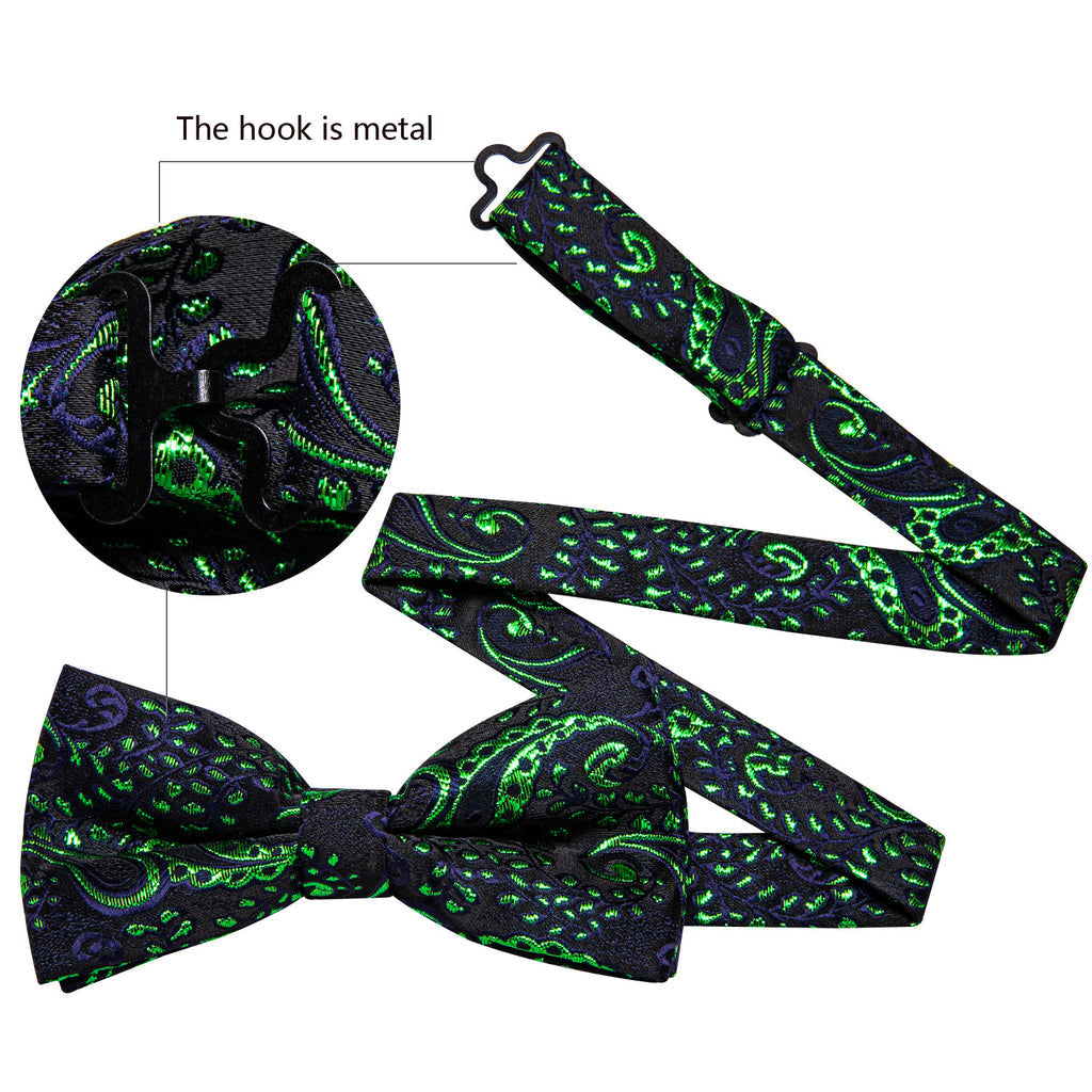 Shining Green Blue Paisley Bow Tie Set - GentCrest - View 6
