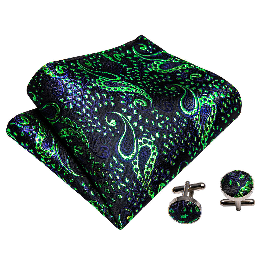 Shining Green Blue Paisley Bow Tie Set - GentCrest - View 4