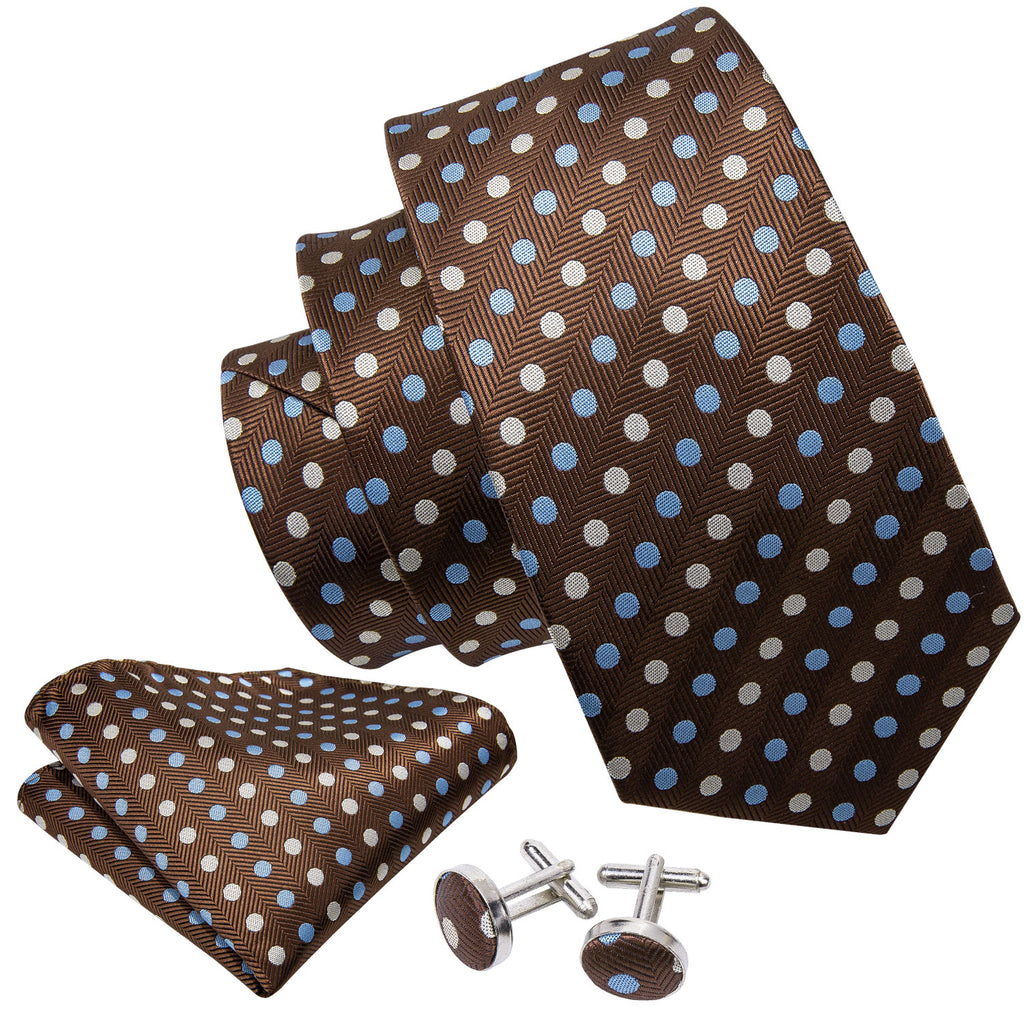 Brown Dot Silk Tie Set - GentCrest - View 3