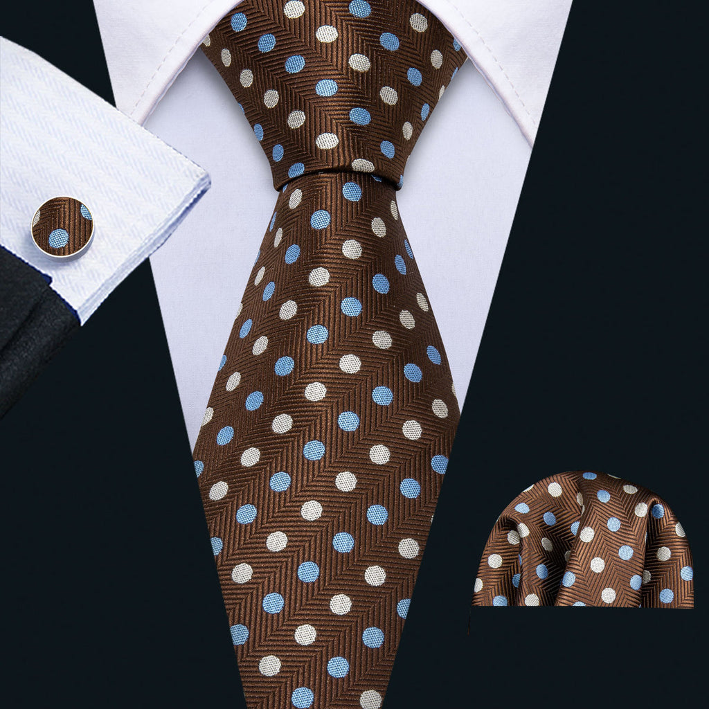 Brown Dot Silk Tie Set - GentCrest