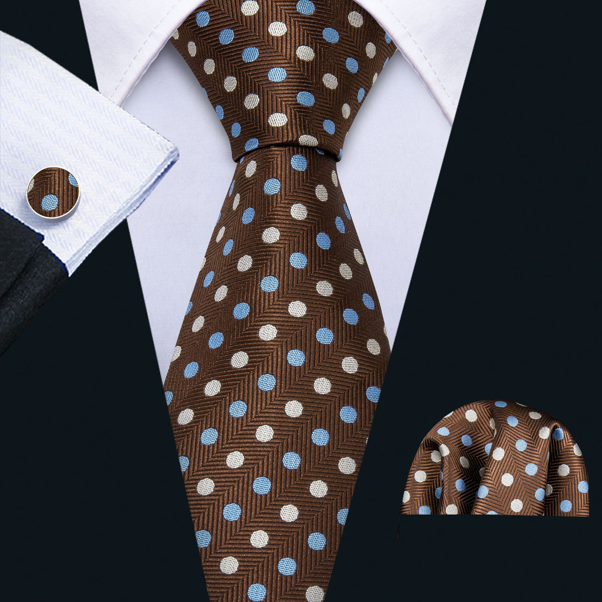 Brown Dot Silk Tie Set - GentCrest