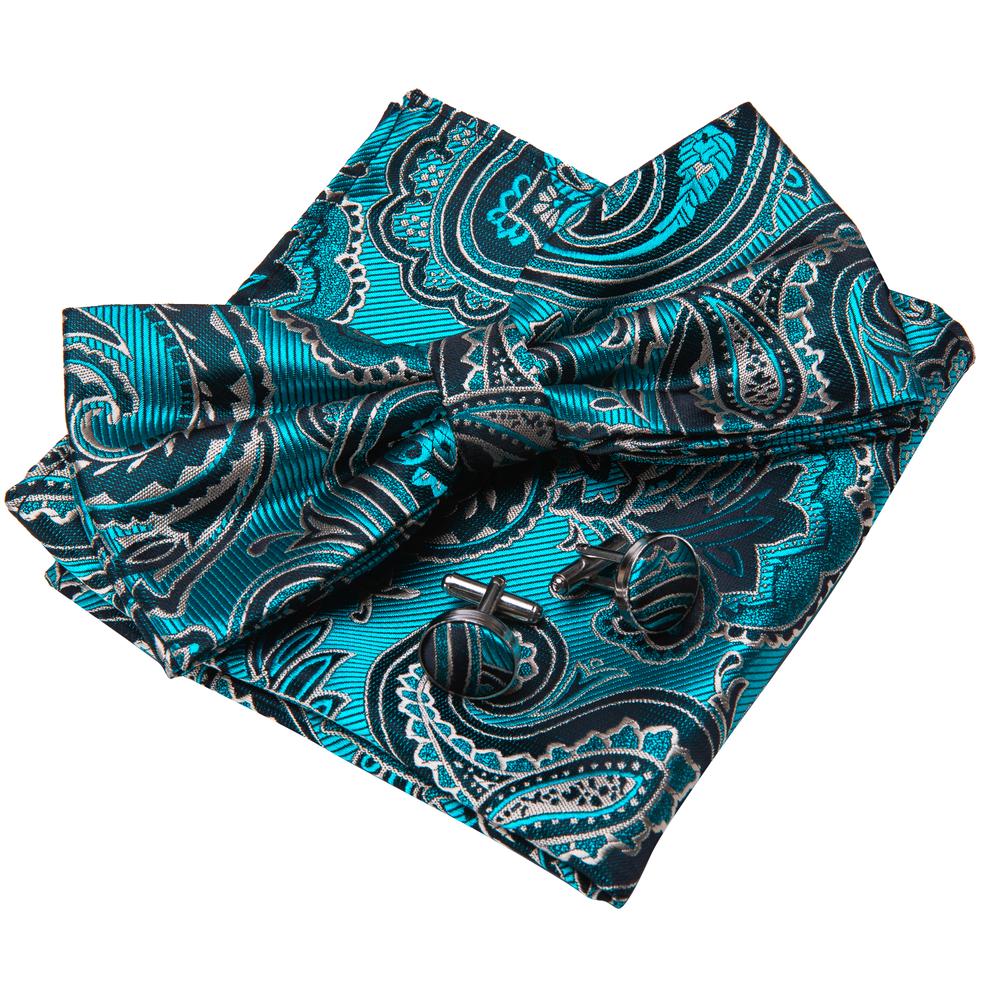 Blue Green Paisley Bow Tie Set - GentCrest - View 2