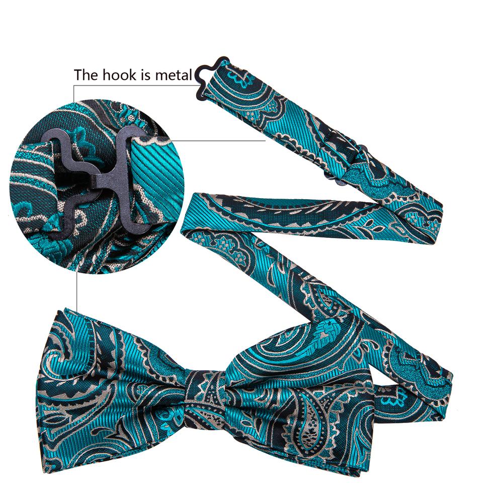 Blue Green Paisley Bow Tie Set - GentCrest - View 6