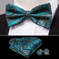Blue Green Paisley Bow Tie Set - GentCrest