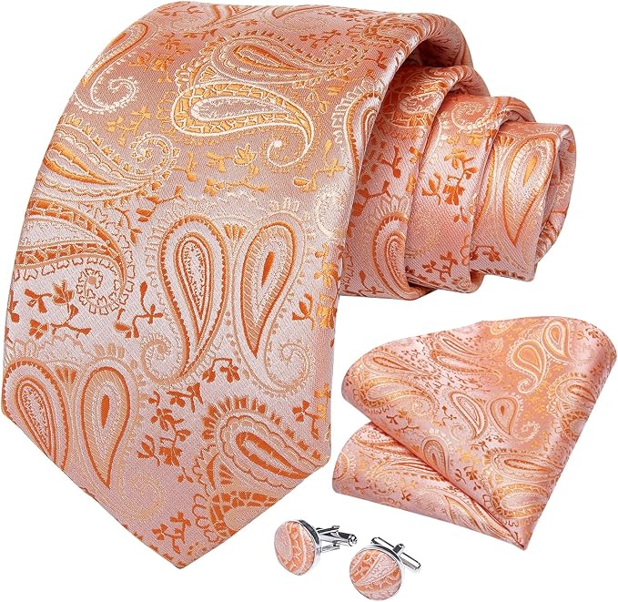 GentCrest Orange Paisley Tie Hanky Cufflinks Set - Image 2