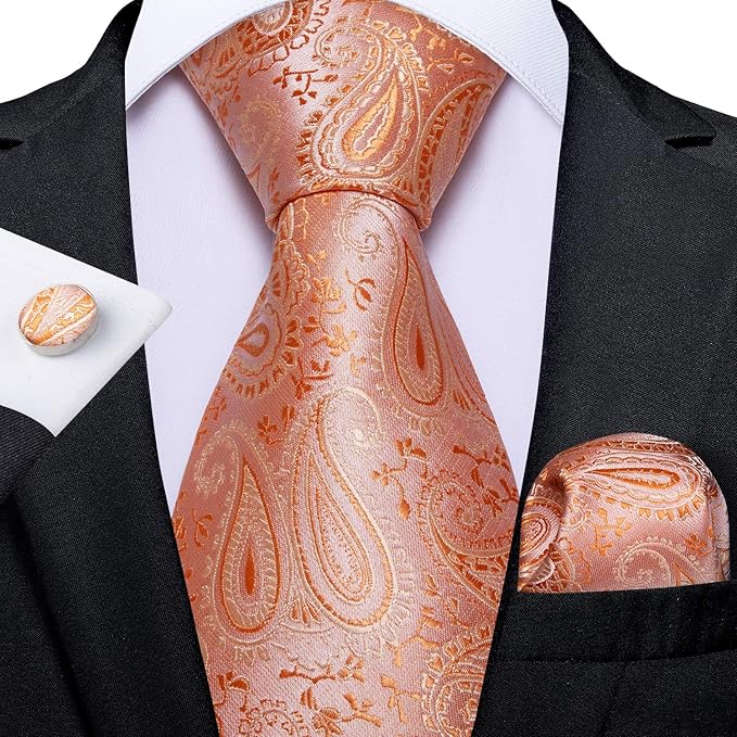 GentCrest Orange Paisley Tie Hanky Cufflinks Set - Image 1