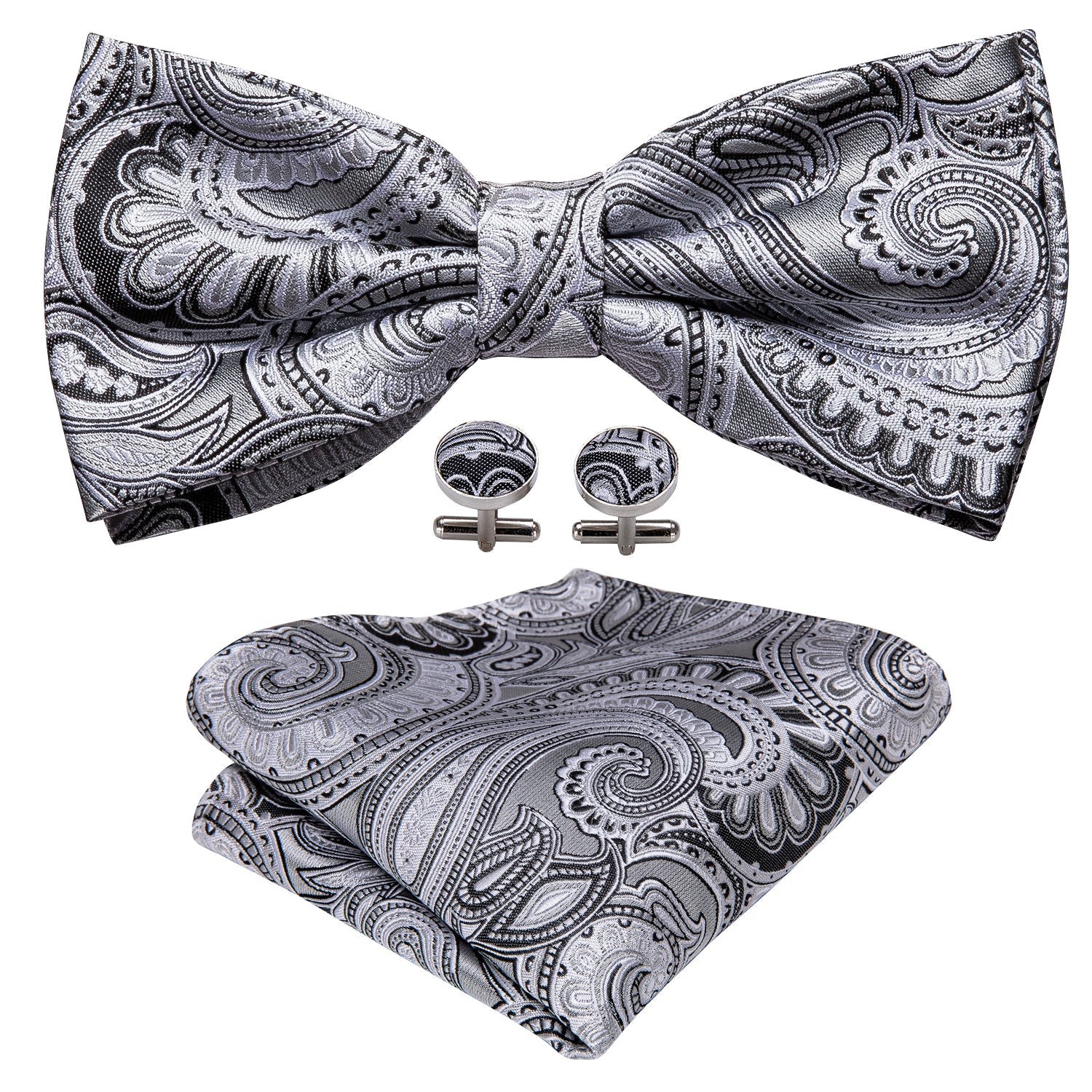 GentCrest Grey Paisley Bowtie Set - Image 5