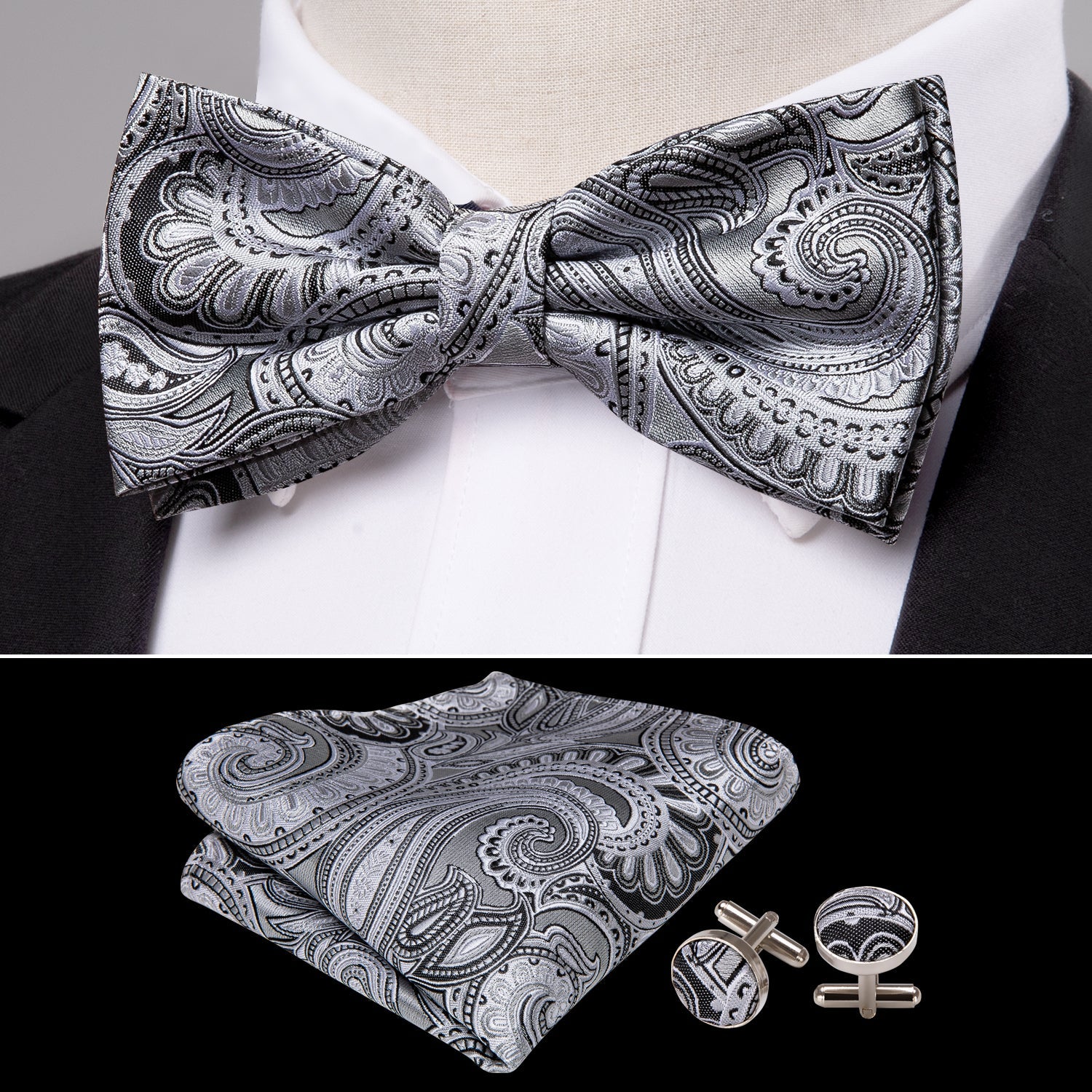 GentCrest Grey Paisley Bowtie Set - Image 1