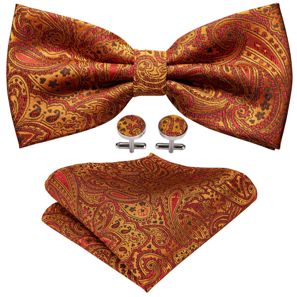 Orange Paisley Bow Tie Set - GentCrest