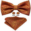 Orange Paisley Bow Tie Set - GentCrest
