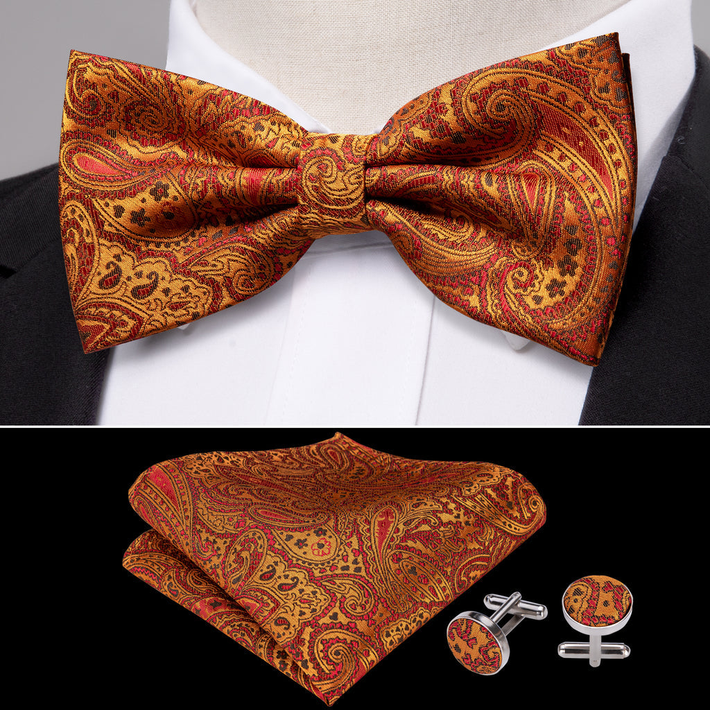 Orange Paisley Bow Tie Set - GentCrest - View 2