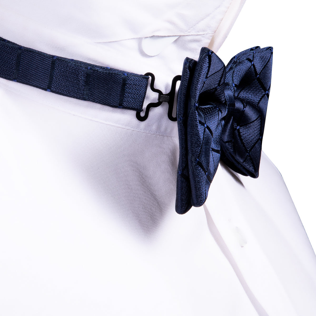 Deep Blue Plaid Bow Tie Set - GentCrest - View 7