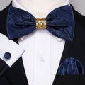 Deep Blue Plaid Bow Tie Set - GentCrest