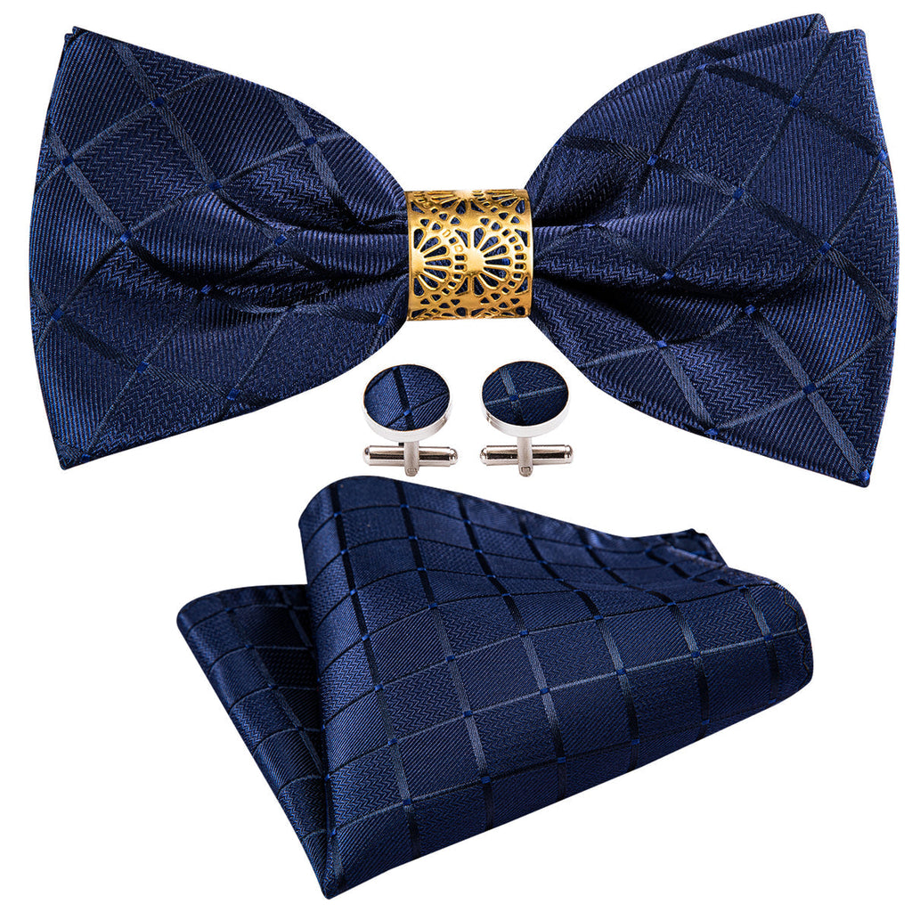 Deep Blue Plaid Bow Tie Set - GentCrest - View 5