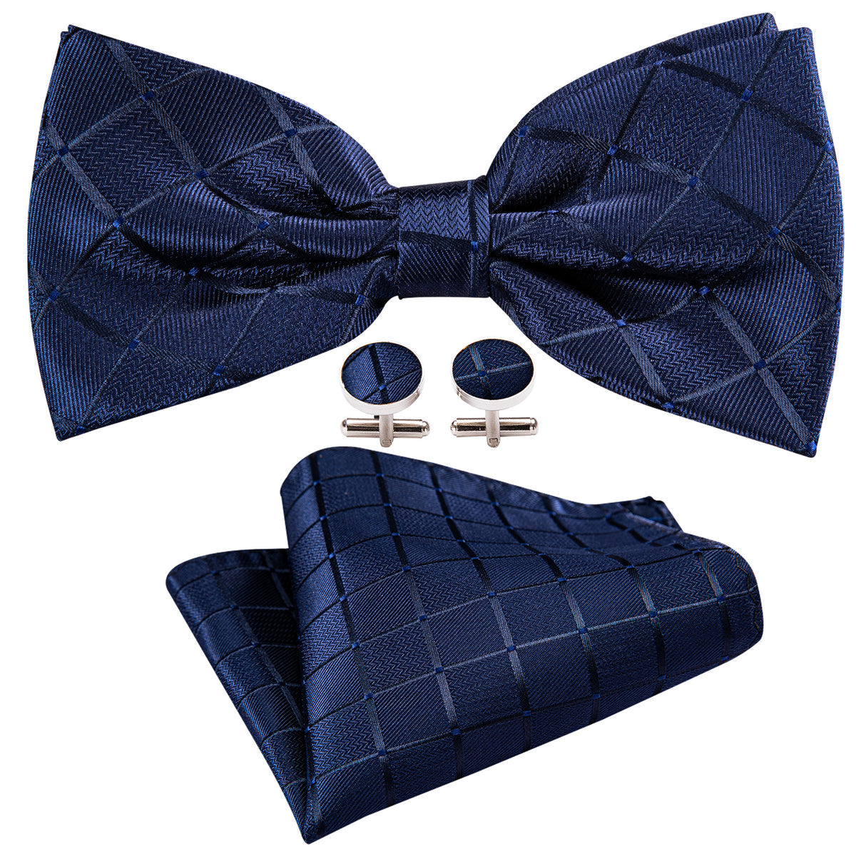 Deep Blue Plaid Bow Tie Set - GentCrest - View 6