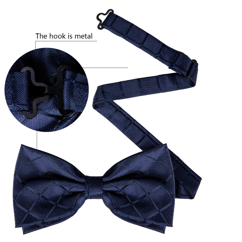 Deep Blue Plaid Bow Tie Set - GentCrest - View 8