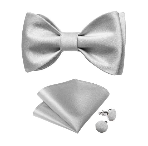 Fashion Silk Bow Tie Set with Pocket Square & Cufflinks - GentCrest - View 2