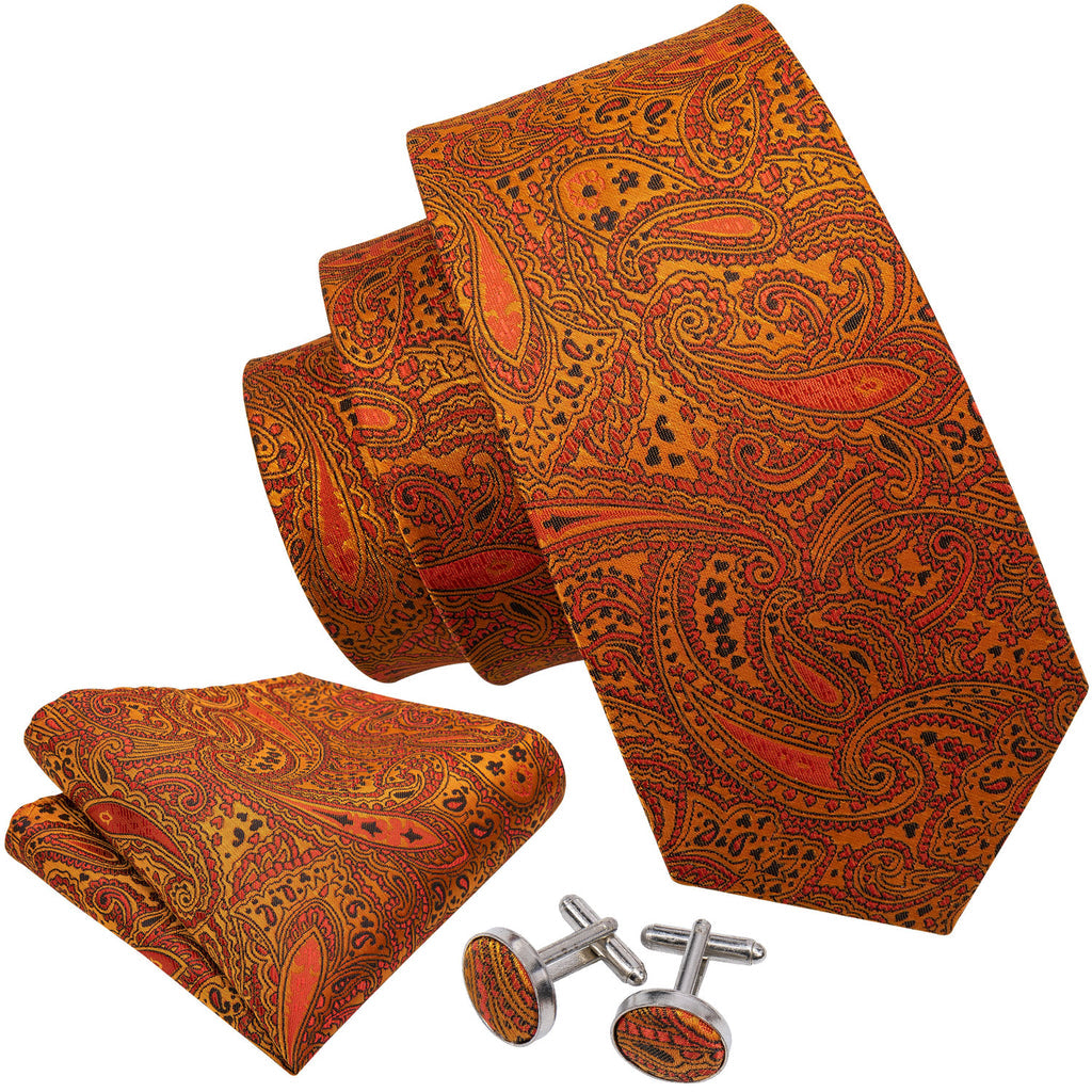 Golden Paisley Silk Tie Set - GentCrest - View 4