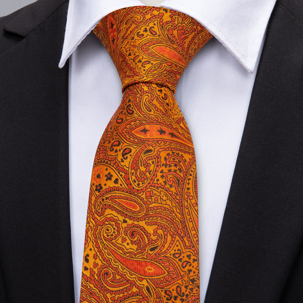 Golden Paisley Silk Tie Set - GentCrest - View 3