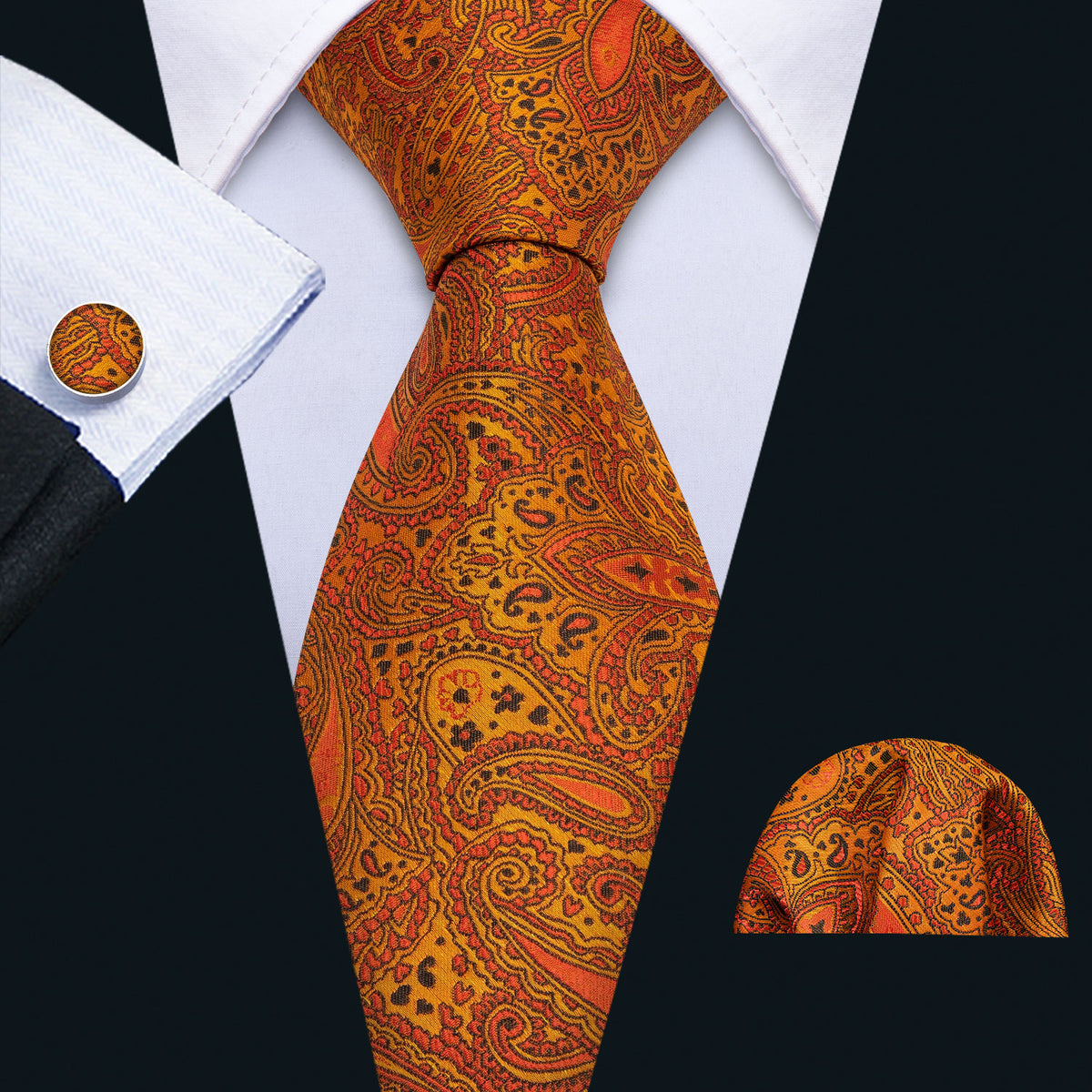 Golden Paisley Silk Tie Set - GentCrest