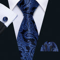 Dark Blue Black Paisley Silk Tie Set - GentCrest