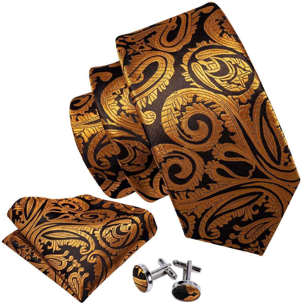 Golden Paisley Silk Tie Set - GentCrest - View 2