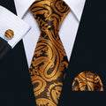 Golden Paisley Silk Tie Set - GentCrest