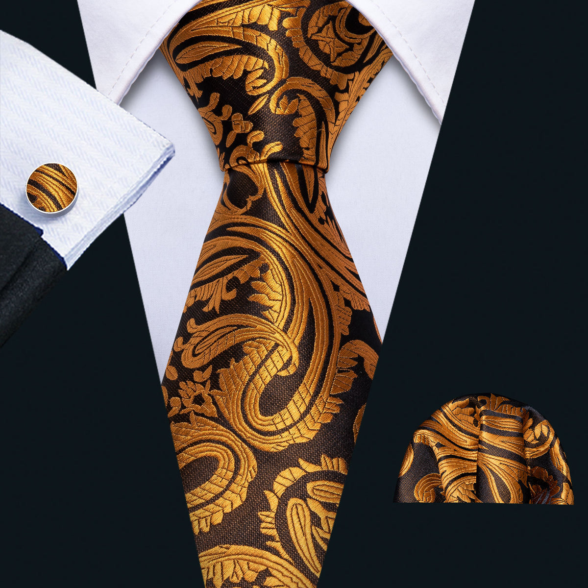 Golden Paisley Silk Tie Set - GentCrest